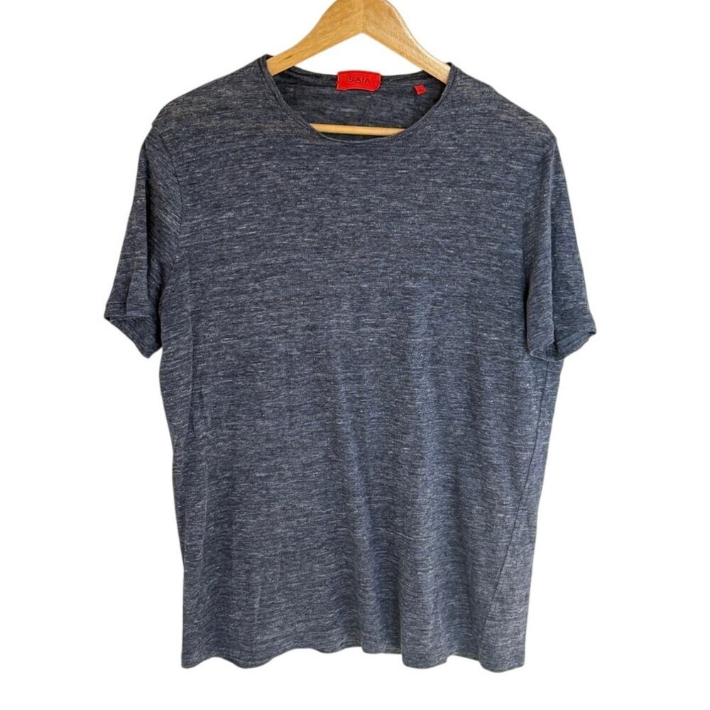 Isaia Napoli Blue Linen Blend Crewneck T Shirt Made In Italy L